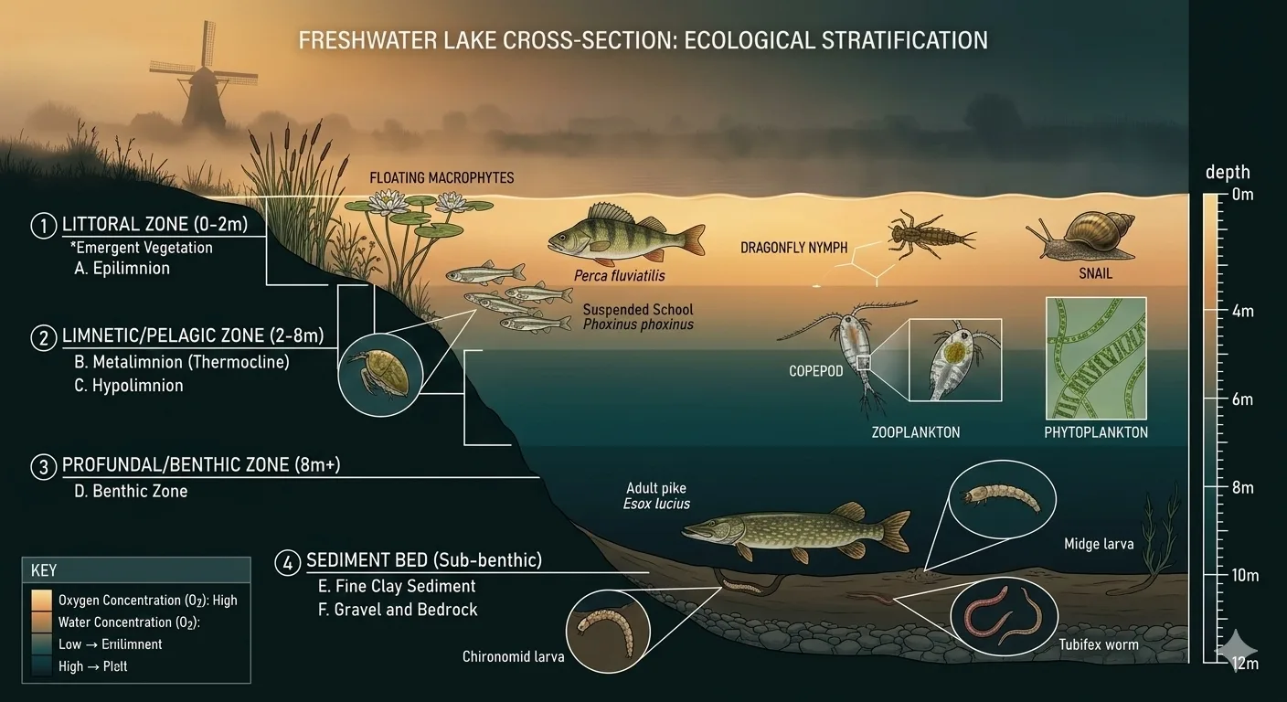 Freshwater ecosystem cross-section
