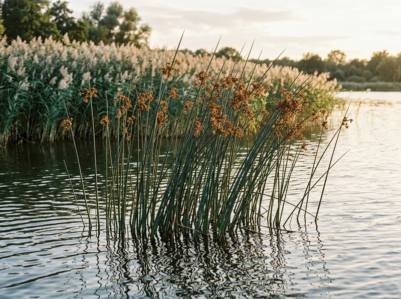 Biezen (mattenbies) in ondiep water, voor een rietkraag